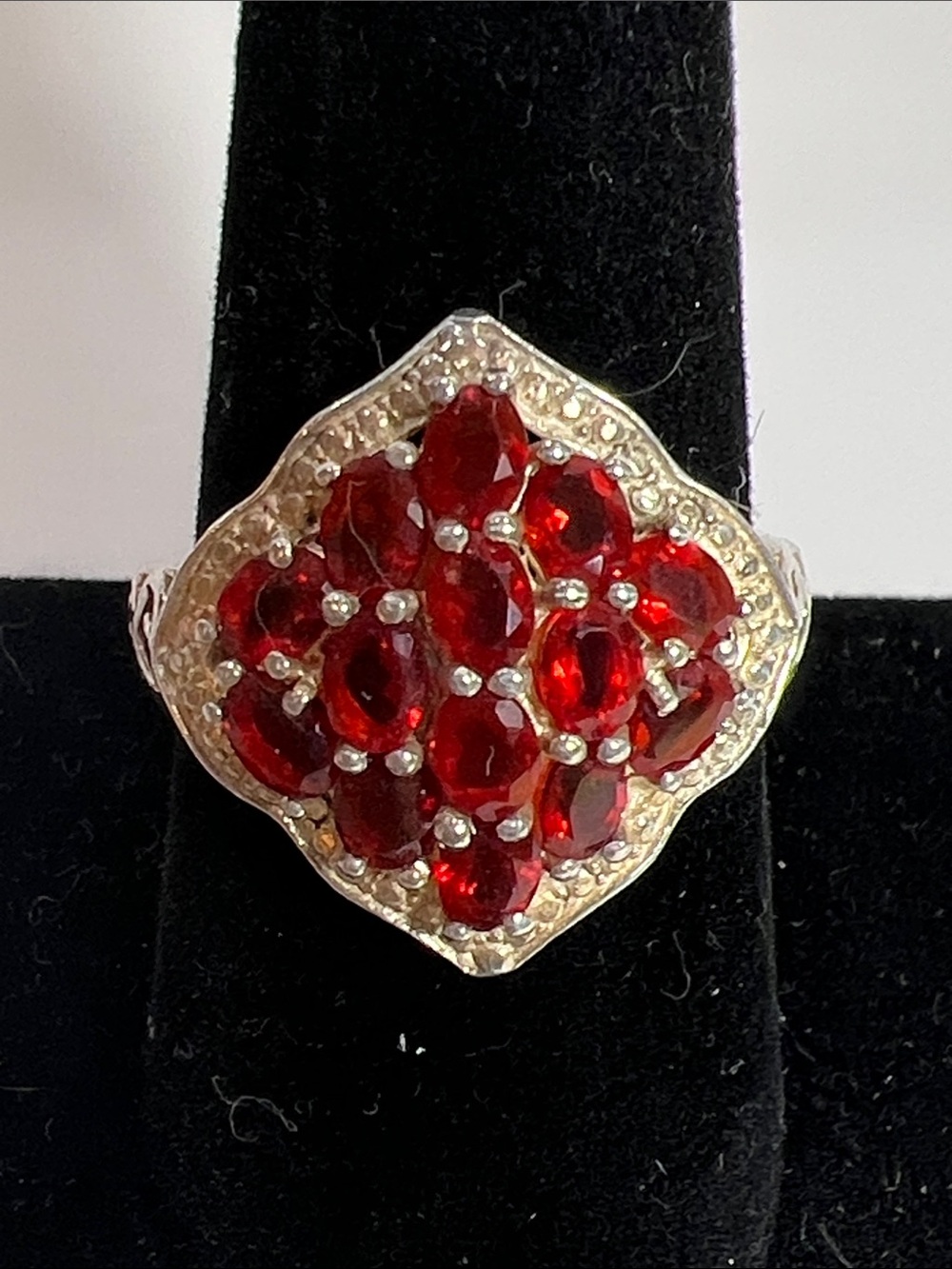 Sterling Garnet Dramatic Cocktail Ring size 8